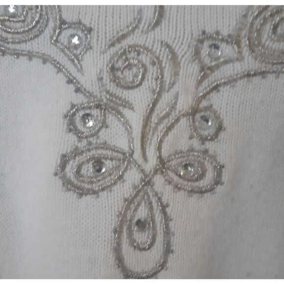 Vintage White Embellished Knit Sweater - Picture 4 of 5